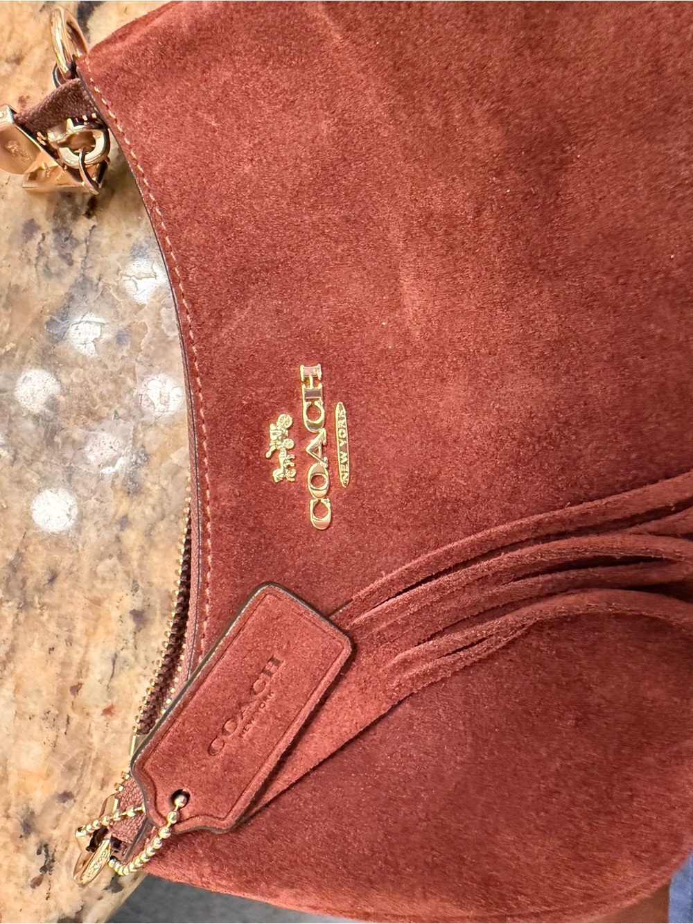 Coach Terri Mini Brown Suede Crossbody with Gold Hardware - Picture 6 of 7